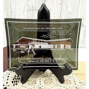 VTG Glass Tray Soap Box Derby Akron Ohio PGA Souvenir Firestone Country Club